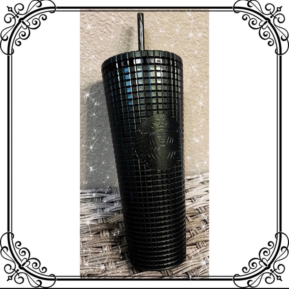 Starbucks Holiday Dark Green Black Grid Venti 24oz Shiny Metallic Large Tumbler